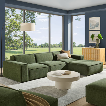 Restore 4-Piece Performance Fabric Upholstered Modular Sofa Set with Ottoman in Foliage