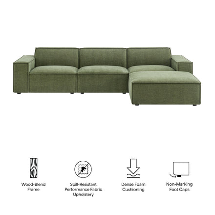 Restore 4-Piece Performance Fabric Upholstered Modular Sofa Set with Ottoman in Foliage