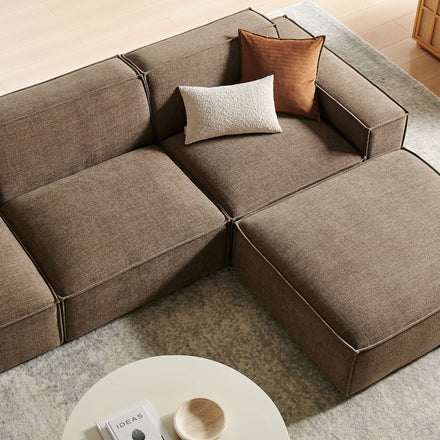 Restore 4-Piece Performance Fabric Upholstered Modular Sofa Set with Ottoman in Mocha
