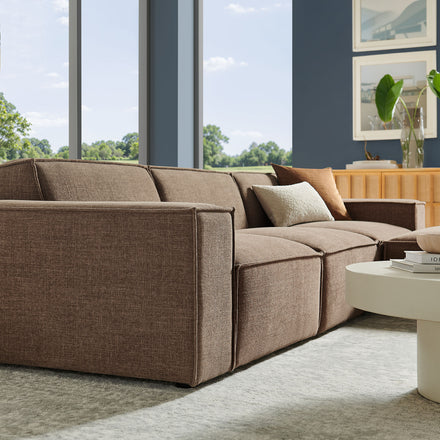 Restore 4-Piece Performance Fabric Upholstered Modular Sofa Set with Ottoman in Mocha