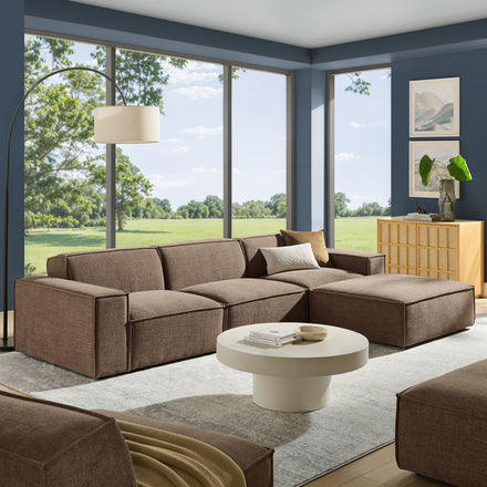 Restore 4-Piece Performance Fabric Upholstered Modular Sofa Set with Ottoman in Mocha