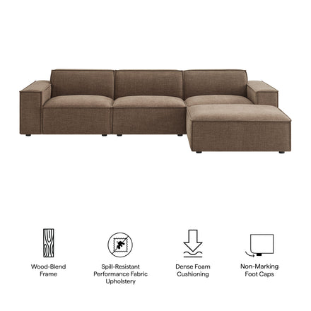 Restore 4-Piece Performance Fabric Upholstered Modular Sofa Set with Ottoman in Mocha
