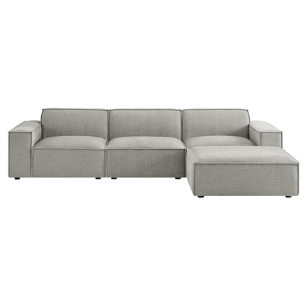 Restore 4-Piece Performance Fabric Upholstered Modular Sofa Set with Ottoman in Pewter