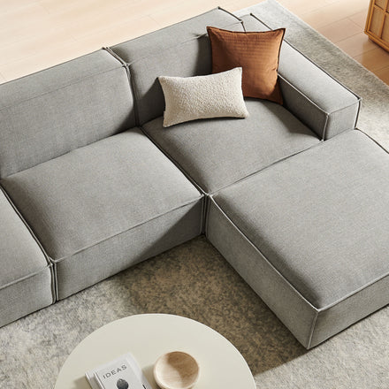 Restore 4-Piece Performance Fabric Upholstered Modular Sofa Set with Ottoman in Pewter