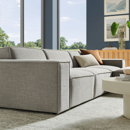 Restore 4-Piece Performance Fabric Upholstered Modular Sofa Set with Ottoman in Pewter