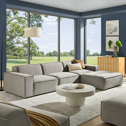 Restore 4-Piece Performance Fabric Upholstered Modular Sofa Set with Ottoman in Pewter