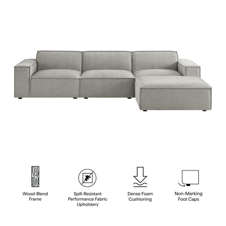 Restore 4-Piece Performance Fabric Upholstered Modular Sofa Set with Ottoman in Pewter