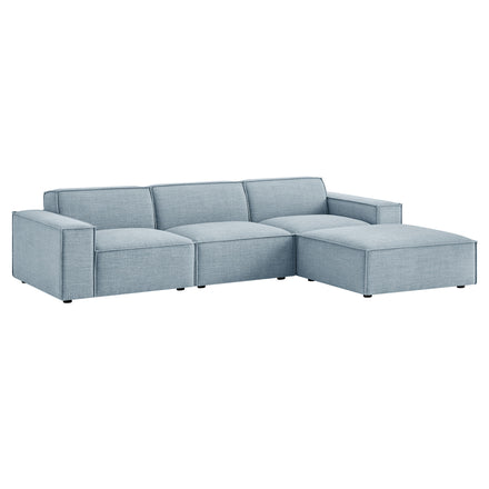 Restore 4-Piece Performance Fabric Upholstered Modular Sofa Set with Ottoman in Sky