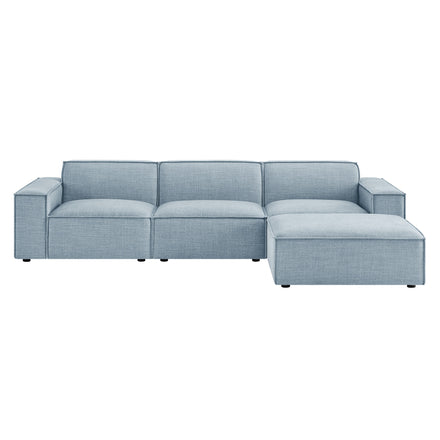 Restore 4-Piece Performance Fabric Upholstered Modular Sofa Set with Ottoman in Sky