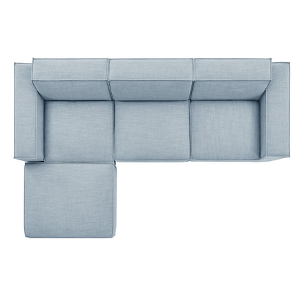 Restore 4-Piece Performance Fabric Upholstered Modular Sofa Set with Ottoman in Sky