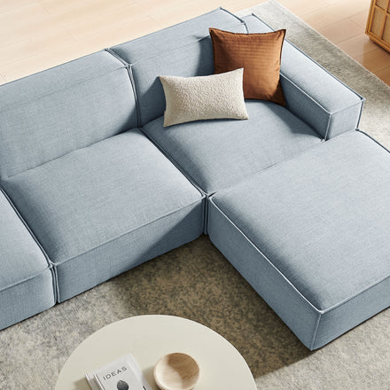 Restore 4-Piece Performance Fabric Upholstered Modular Sofa Set with Ottoman in Sky
