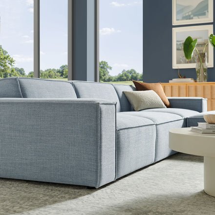 Restore 4-Piece Performance Fabric Upholstered Modular Sofa Set with Ottoman in Sky