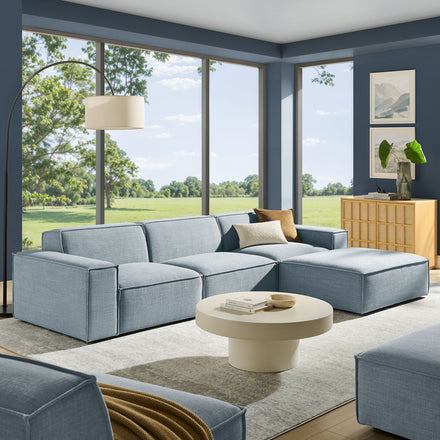 Restore 4-Piece Performance Fabric Upholstered Modular Sofa Set with Ottoman in Sky