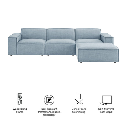 Restore 4-Piece Performance Fabric Upholstered Modular Sofa Set with Ottoman in Sky