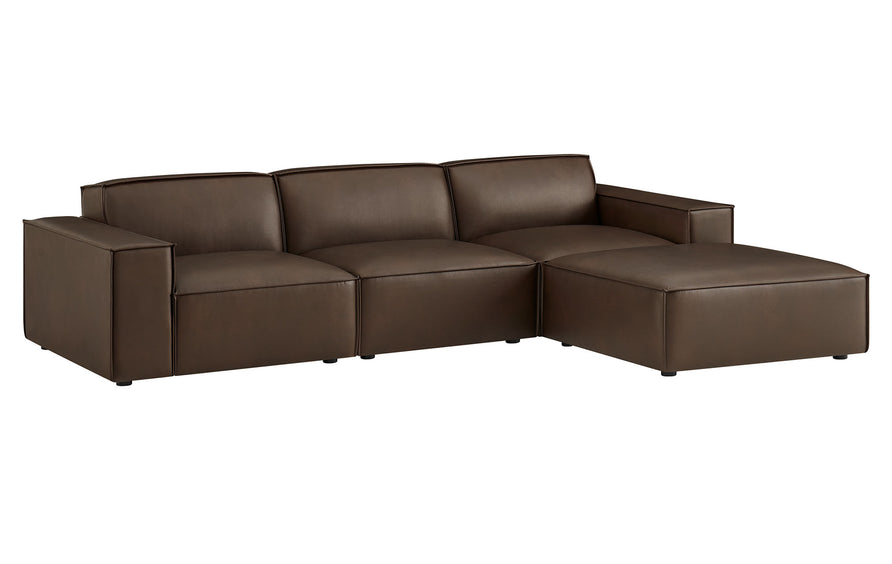 Atlas 4-Piece Vegan Leather Modular Sofa Set with Ottoman in Espresso