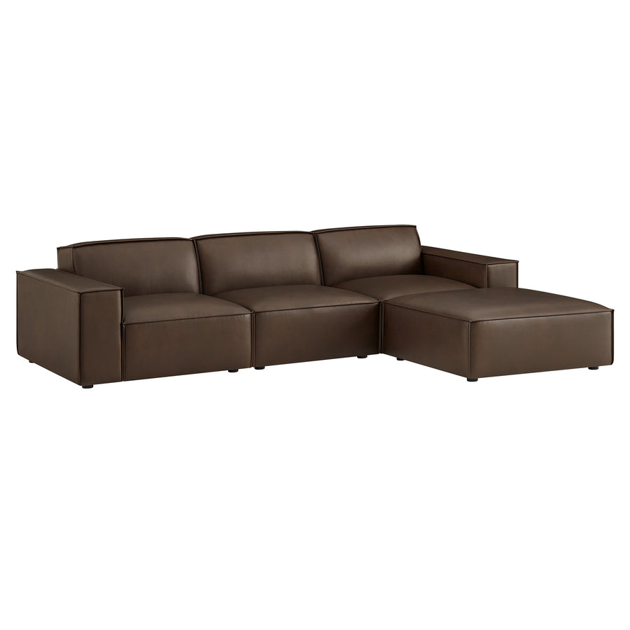 Atlas 4-Piece Vegan Leather Modular Sofa Set with Ottoman in Espresso