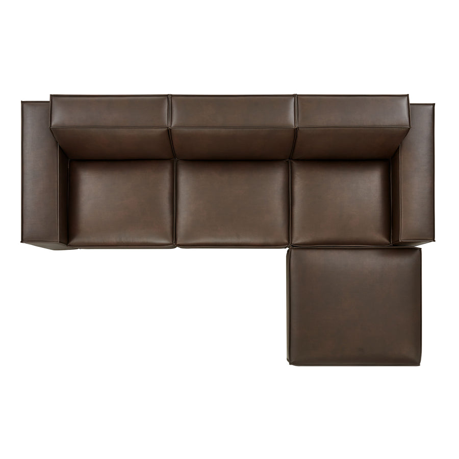 Atlas 4-Piece Vegan Leather Modular Sofa Set with Ottoman in Espresso