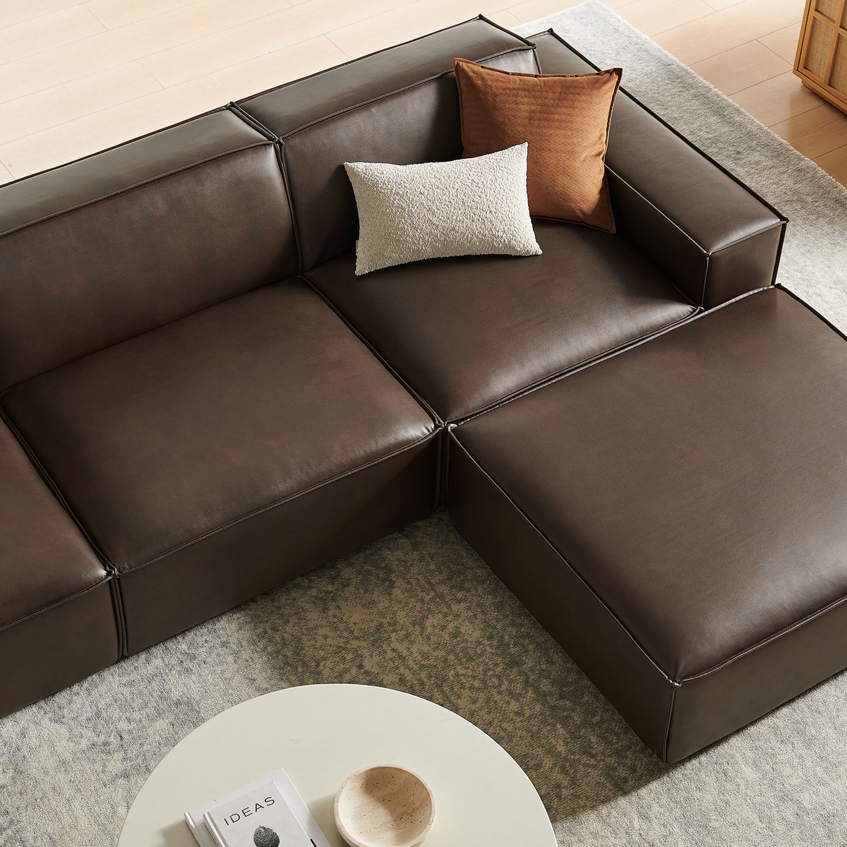 Atlas 4-Piece Vegan Leather Modular Sofa Set with Ottoman in Espresso
