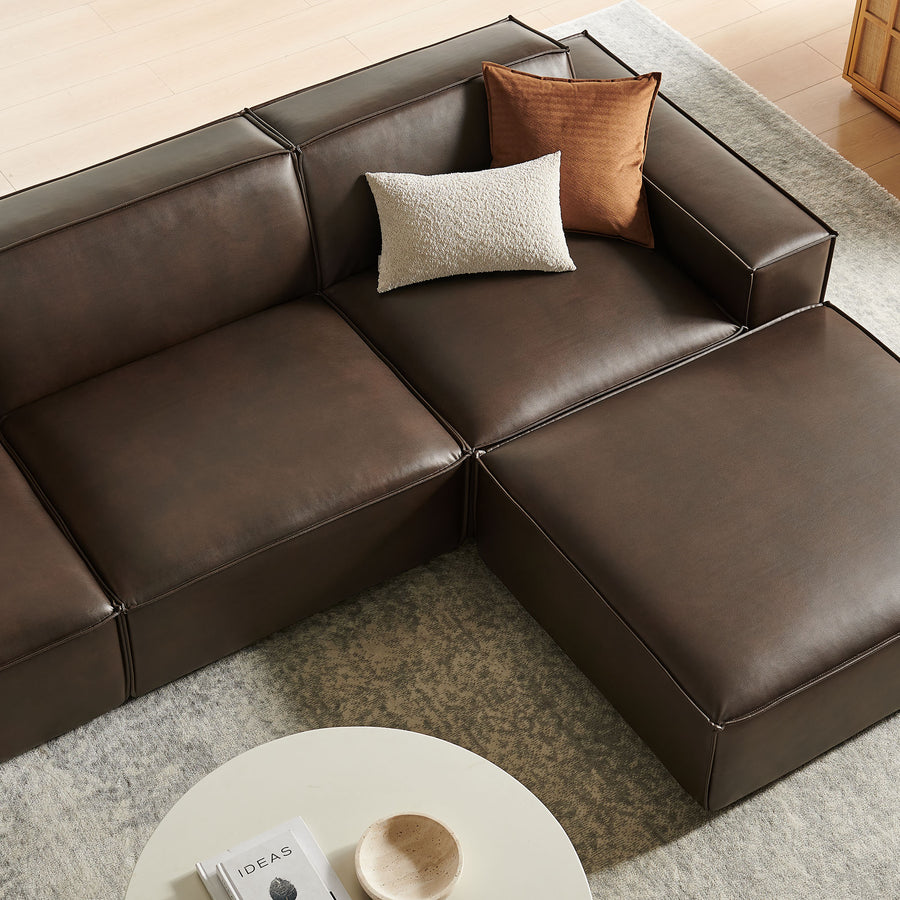 Atlas 4-Piece Vegan Leather Modular Sofa Set with Ottoman in Espresso
