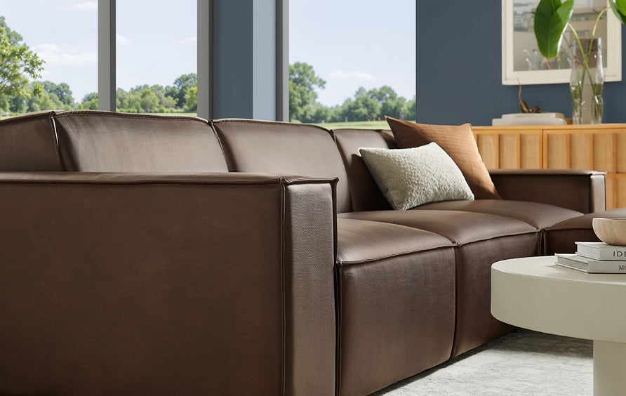 Atlas 4-Piece Vegan Leather Modular Sofa Set with Ottoman in Espresso