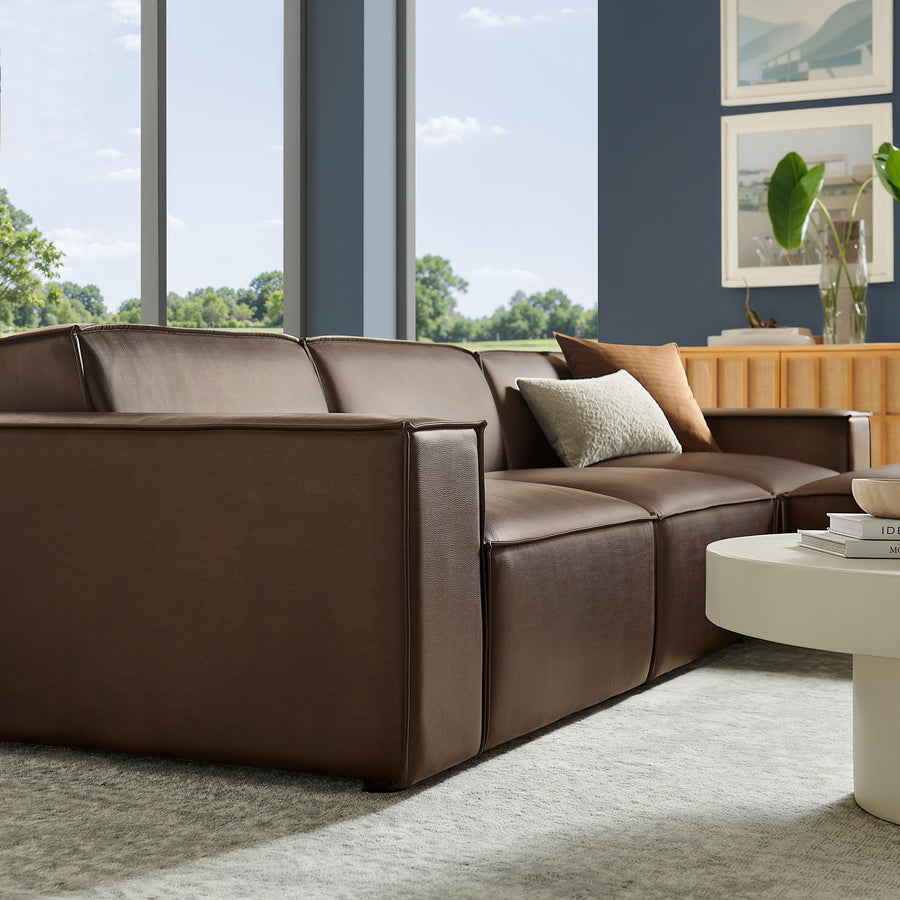 Atlas 4-Piece Vegan Leather Modular Sofa Set with Ottoman in Espresso