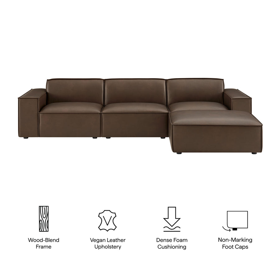 Atlas 4-Piece Vegan Leather Modular Sofa Set with Ottoman in Espresso