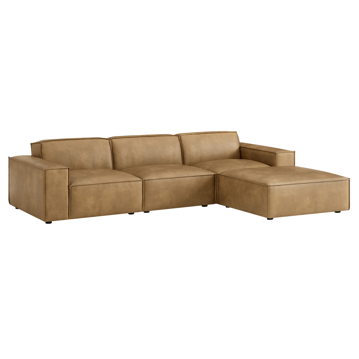 Atlas 4-Piece Vegan Leather Modular Sofa Set with Ottoman in Toast