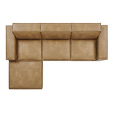 Atlas 4-Piece Vegan Leather Modular Sofa Set with Ottoman in Toast