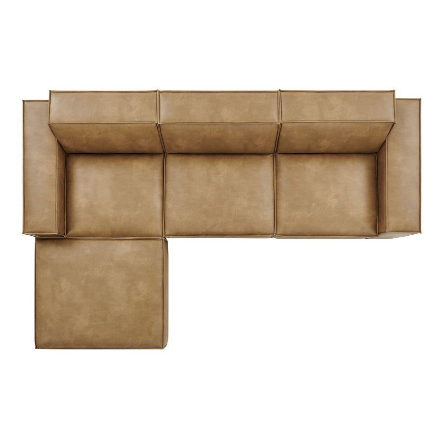 Atlas 4-Piece Vegan Leather Modular Sofa Set with Ottoman in Toast