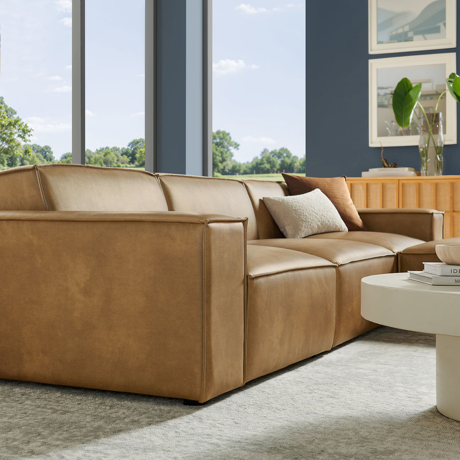 Atlas 4-Piece Vegan Leather Modular Sofa Set with Ottoman in Toast
