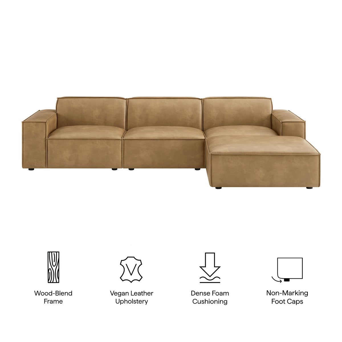 Atlas 4-Piece Vegan Leather Modular Sofa Set with Ottoman in Toast
