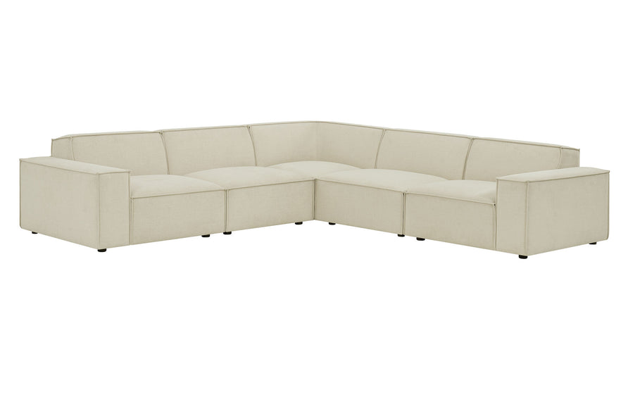 Atlas 5-Piece Performance Fabric Upholstered Modular L-Shaped Sofa in Ecru