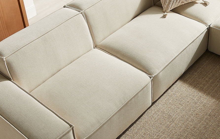 Atlas 5-Piece Performance Fabric Upholstered Modular L-Shaped Sofa in Ecru