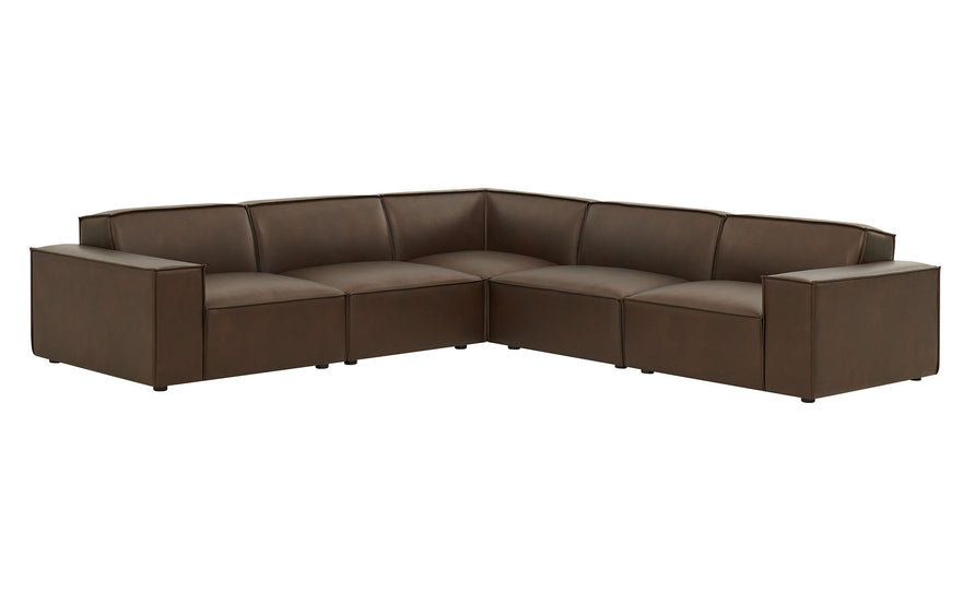 Atlas 5-Piece Vegan Leather Modular L-Shaped Sofa in Espresso