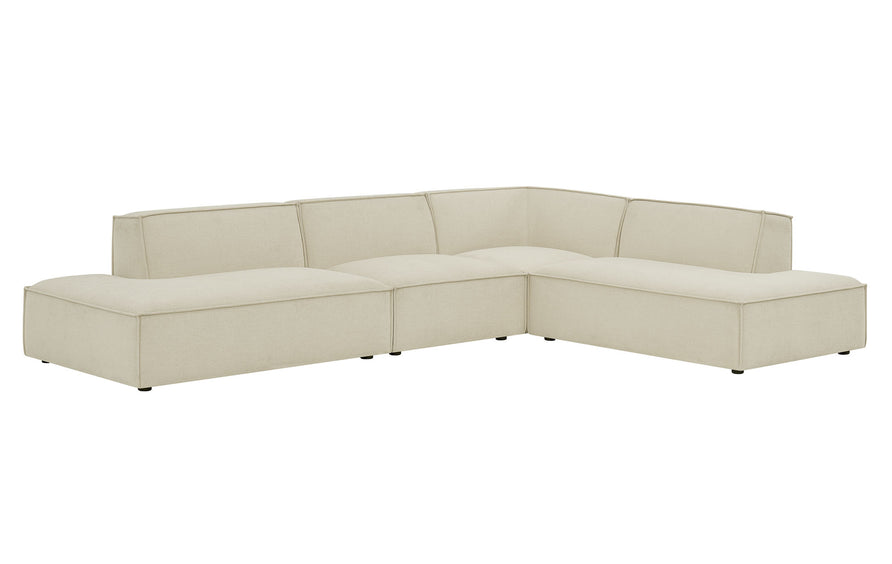 Atlas 4-Piece Performance Fabric Upholstered Modular L-Shaped Armless Sectional Sofa in Ecru