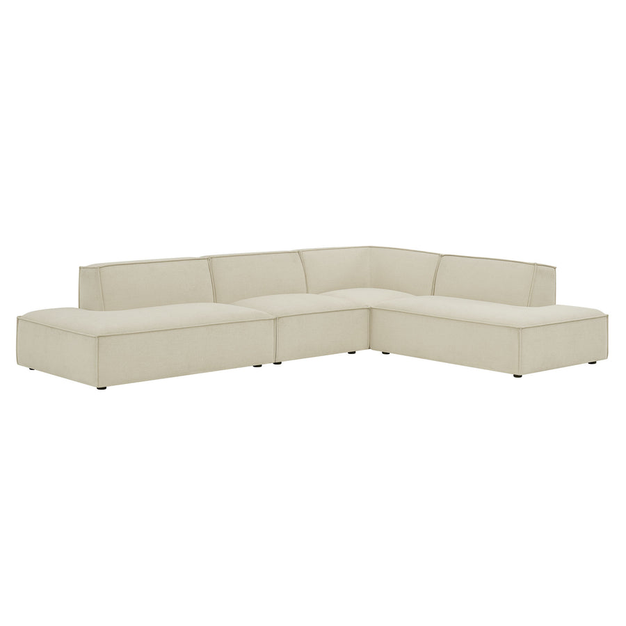 Atlas 4-Piece Performance Fabric Upholstered Modular L-Shaped Armless Sectional Sofa in Ecru