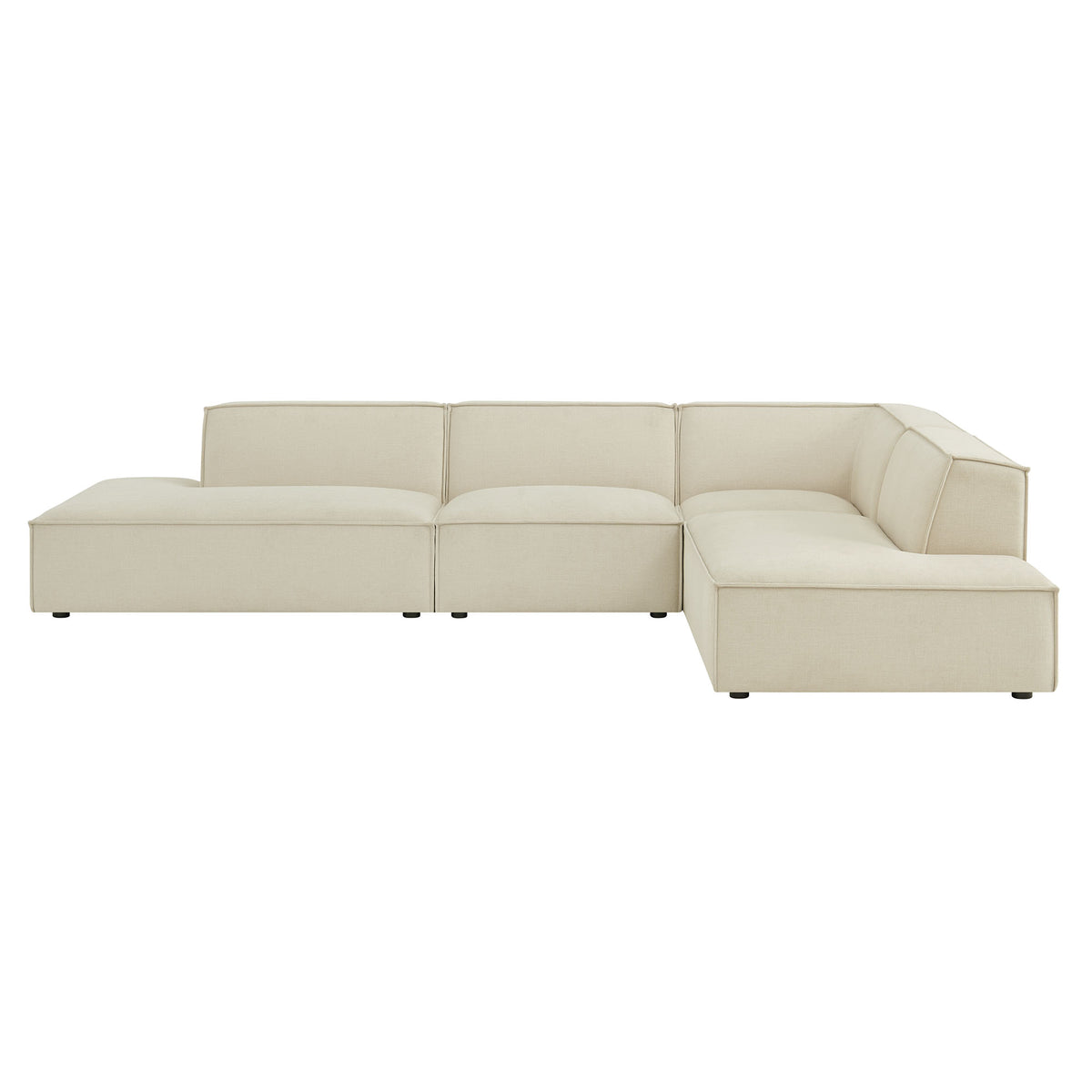Atlas 4-Piece Performance Fabric Upholstered Modular L-Shaped Armless Sectional Sofa in Ecru