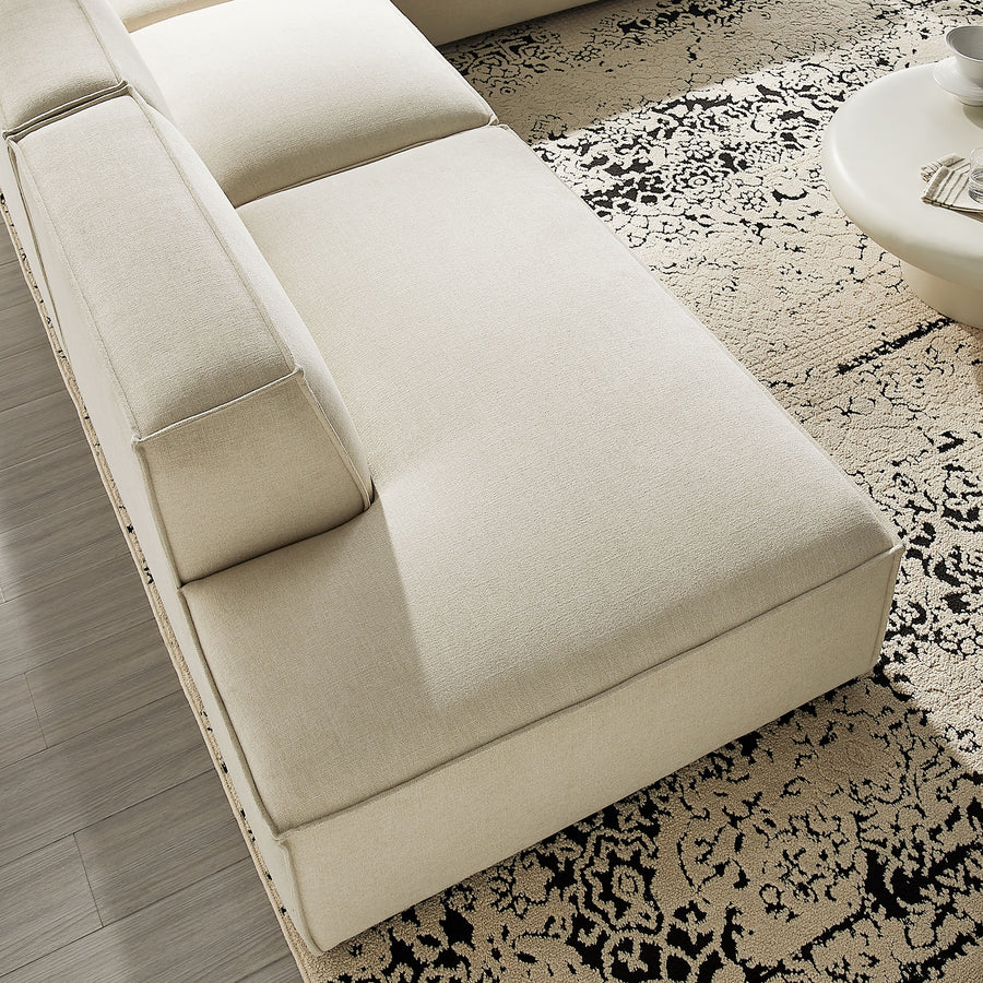Atlas 4-Piece Performance Fabric Upholstered Modular L-Shaped Armless Sectional Sofa in Ecru