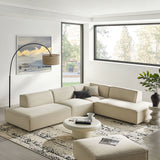 Atlas 4-Piece Performance Fabric Upholstered Modular L-Shaped Armless Sectional Sofa in Ecru