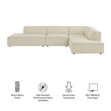 Atlas 4-Piece Performance Fabric Upholstered Modular L-Shaped Armless Sectional Sofa in Ecru