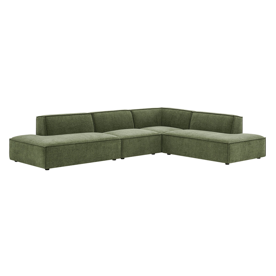 Atlas 4-Piece Performance Fabric Upholstered Modular L-Shaped Armless Sectional Sofa in Foliage