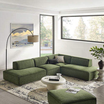 Restore 4-Piece Performance Fabric Upholstered Modular L-Shaped Armless Sectional Sofa in Foliage