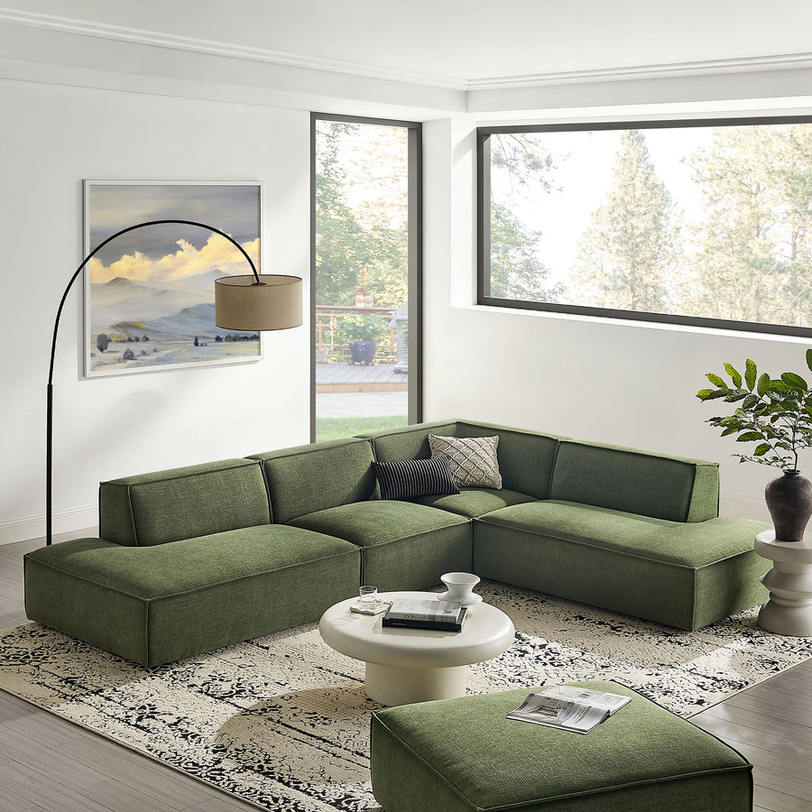 Atlas 4-Piece Performance Fabric Upholstered Modular L-Shaped Armless Sectional Sofa in Foliage