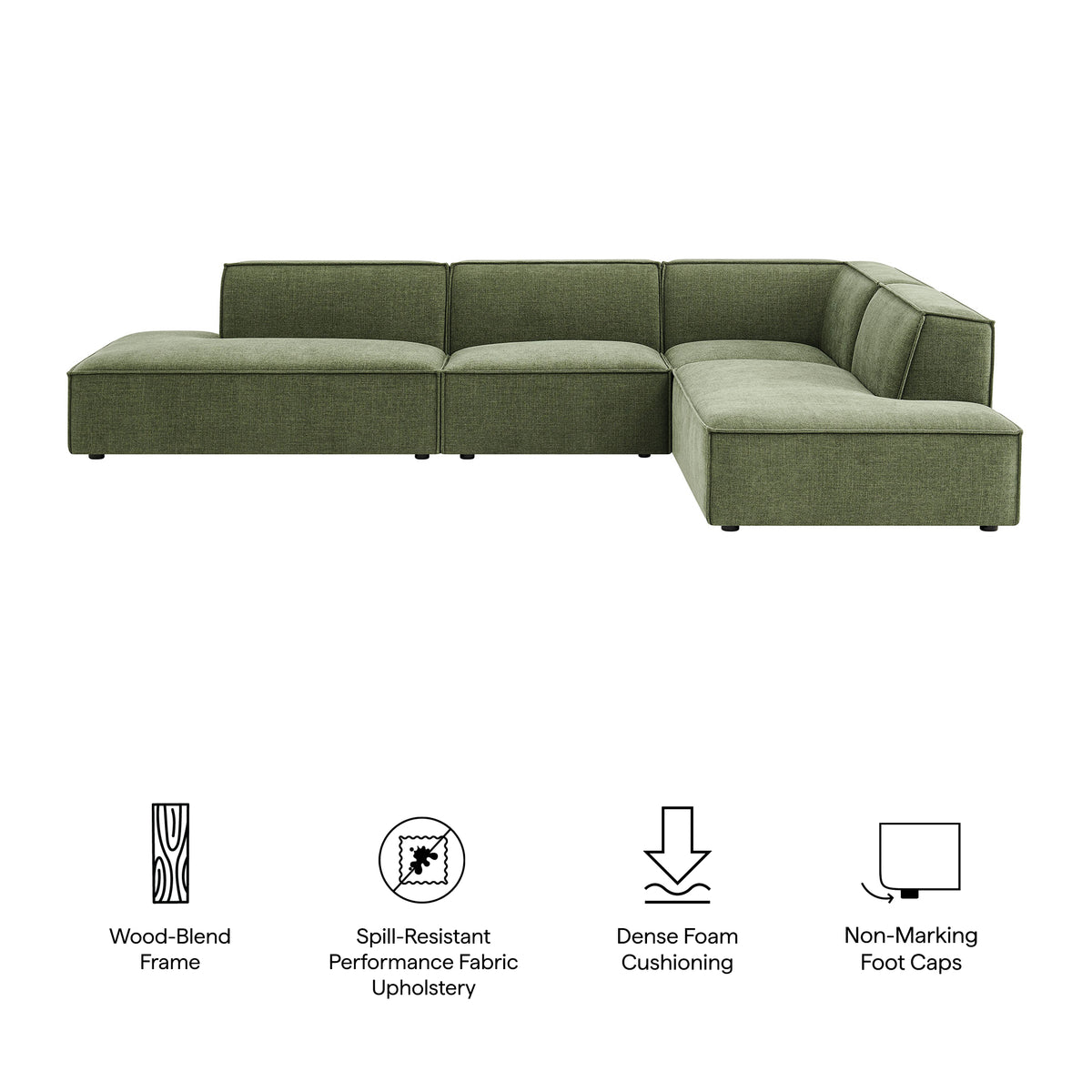 Atlas 4-Piece Performance Fabric Upholstered Modular L-Shaped Armless Sectional Sofa in Foliage