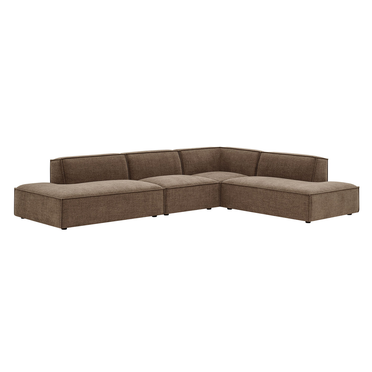 Atlas 4-Piece Performance Fabric Upholstered Modular L-Shaped Armless Sectional Sofa in Mocha