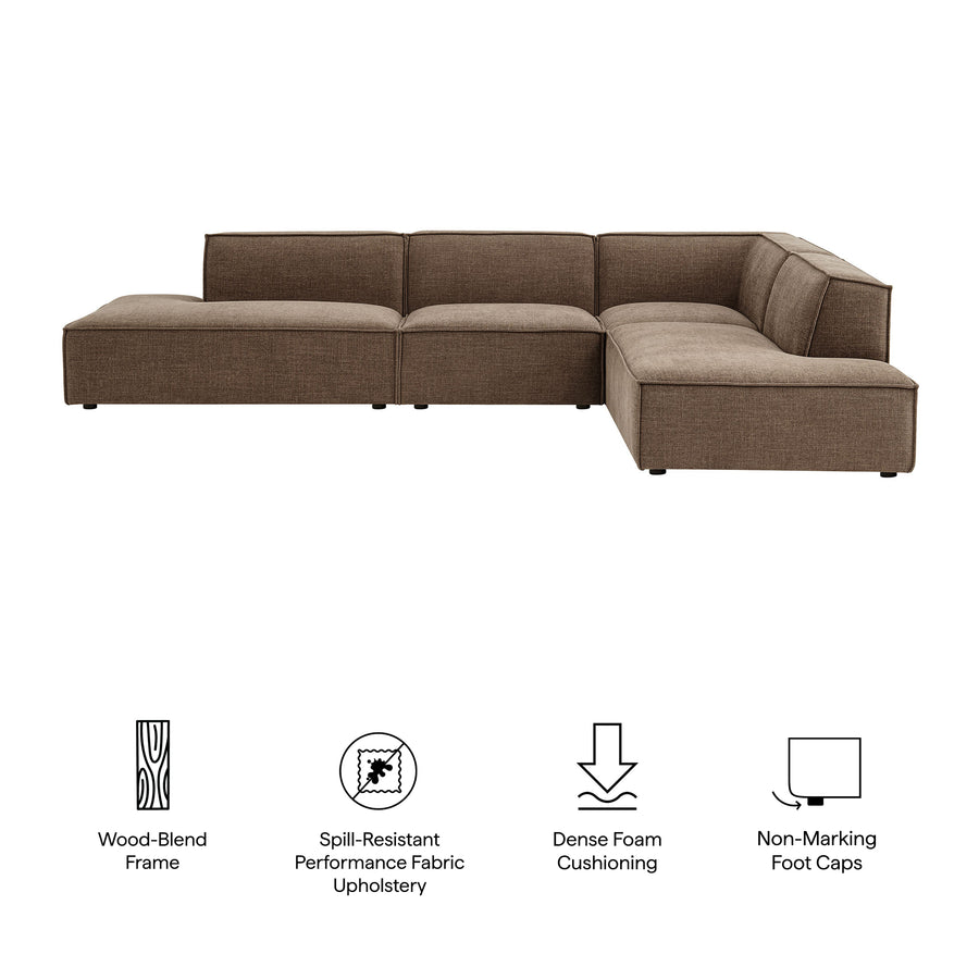 Atlas 4-Piece Performance Fabric Upholstered Modular L-Shaped Armless Sectional Sofa in Mocha