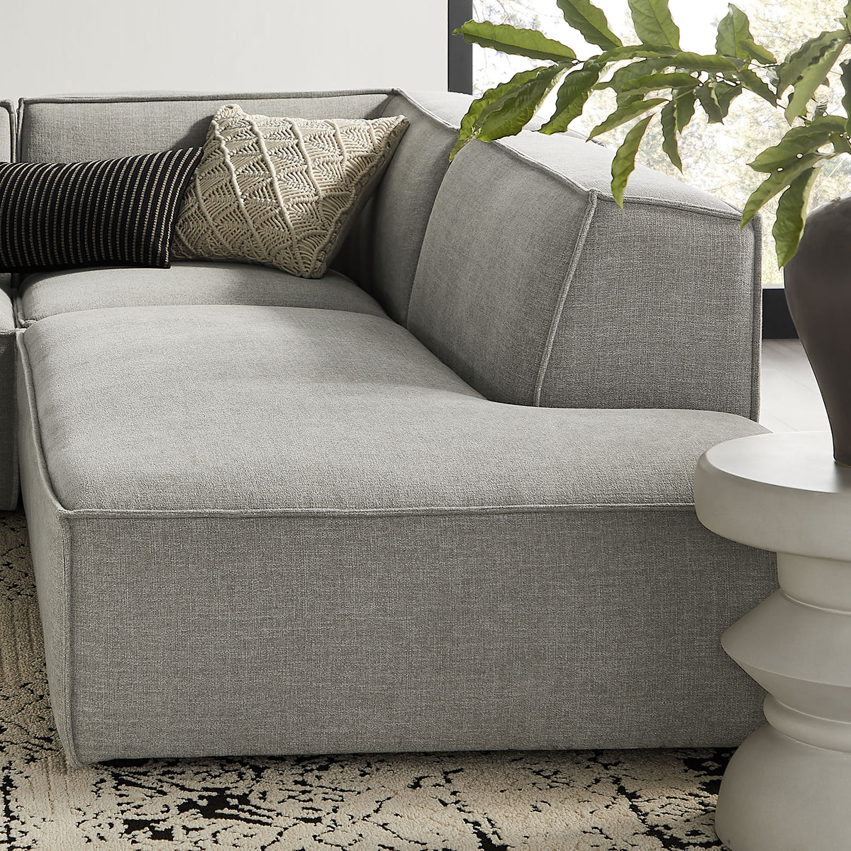 Atlas 4-Piece Performance Fabric Upholstered Modular L-Shaped Armless Sectional Sofa in Pewter