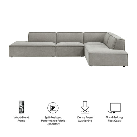 Restore 4-Piece Performance Fabric Upholstered Modular L-Shaped Armless Sectional Sofa in Pewter