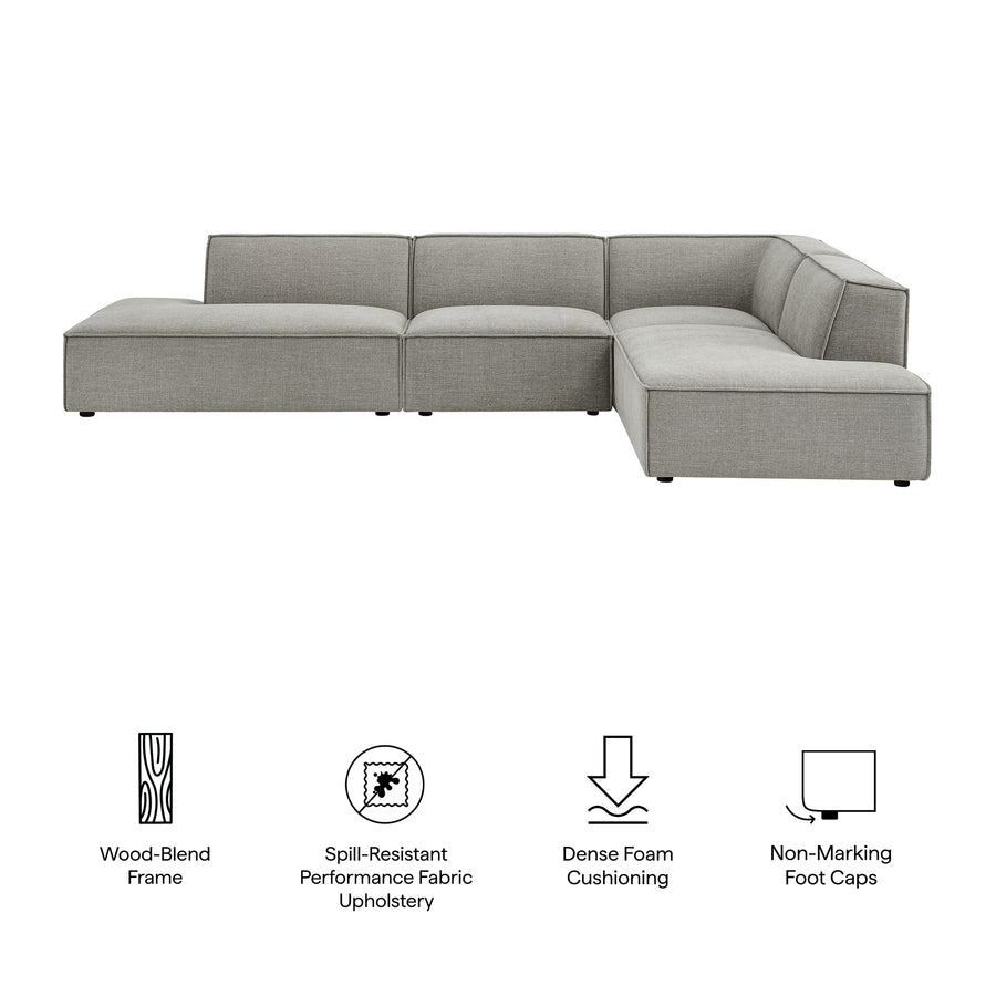 Atlas 4-Piece Performance Fabric Upholstered Modular L-Shaped Armless Sectional Sofa in Pewter
