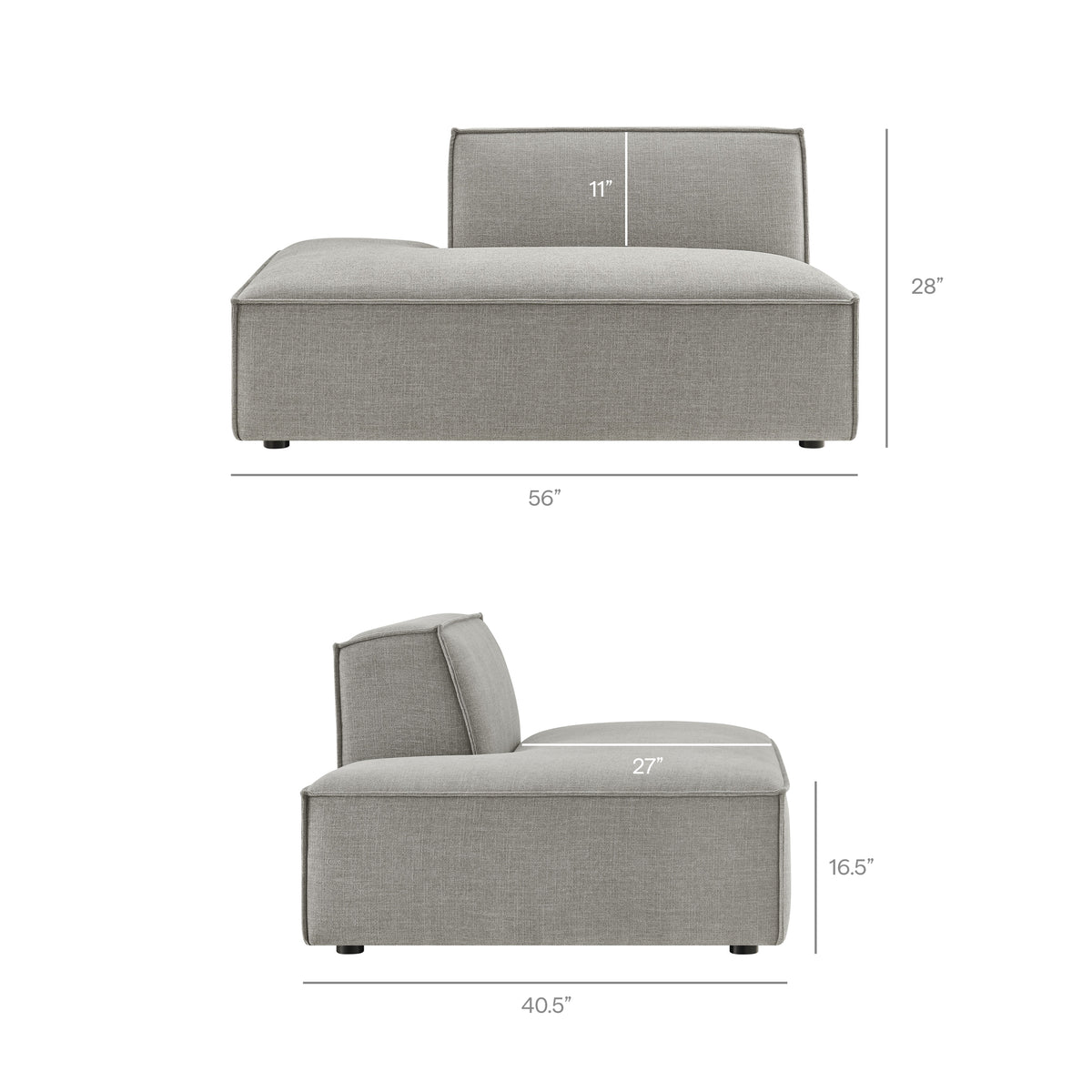 Atlas 4-Piece Performance Fabric Upholstered Modular L-Shaped Armless Sectional Sofa in Pewter